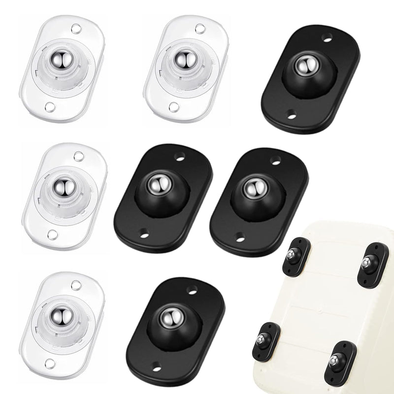 Self Adhesive Caster Wheels, Appliance Rollers for Kitchen Appliances, 360° Swivel Mini Universal Wheel Roller Casters, Sticky Pulley for Trash Can, Storage Box (Black, Clear - 8 PCS)