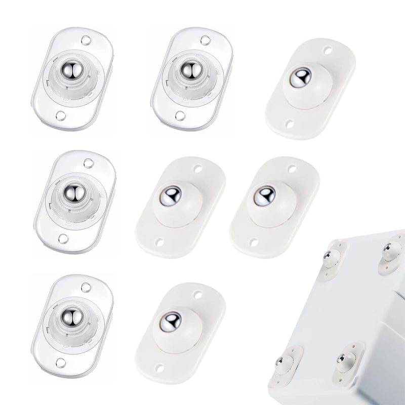 Self Adhesive Caster Wheels, Appliance Rollers for Kitchen Appliances, 360° Swivel Mini Universal Wheel Roller Casters, Sticky Pulley for Trash Can, Storage Box (White, Clear - 8 PCS)