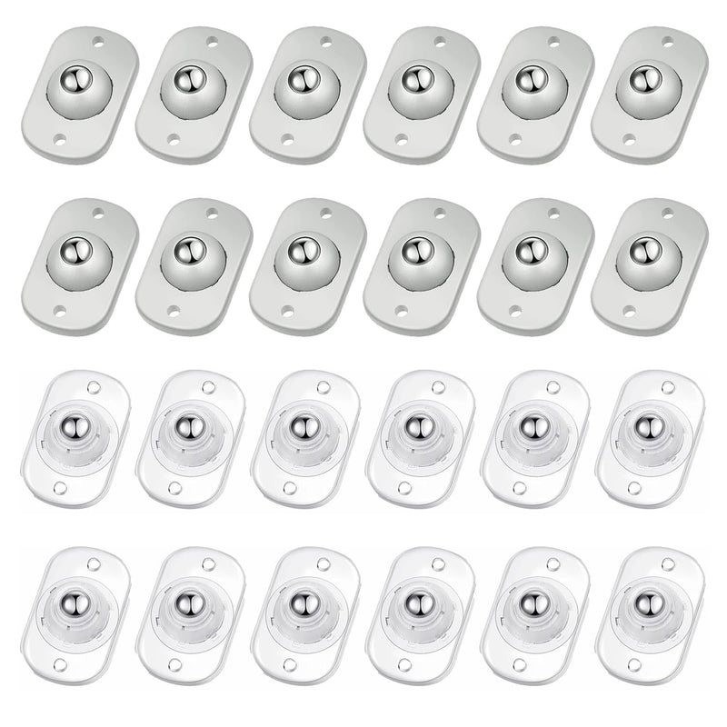 Self Adhesive Caster Wheels, Appliance Rollers for Kitchen Appliances, 360° Swivel Mini Universal Wheel Roller Casters, Sticky Pulley for Trash Can, Storage Box (Grey, Clear - 24 PCS)