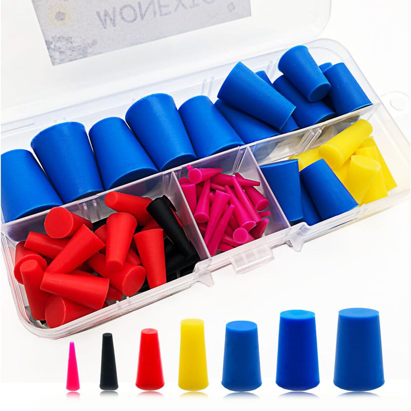 80PCS 7 Sizes Silicone Plug Set, Silicone Rubber Tapered Plugs 1/16" to 1/2" High Temperature Resistant Hole Plugs for Industrial Powder Coating Plugs Spraying (80PCS) 80