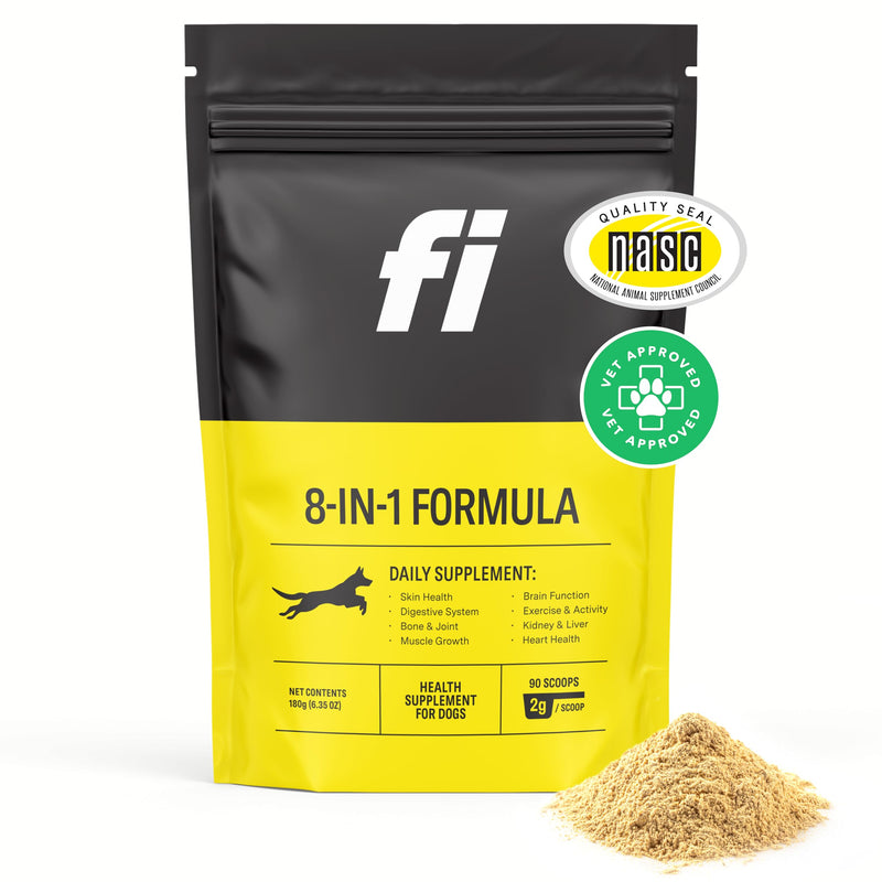 Fi 8-in-1 Dog Health Supplement - Daily Formula Supporting Essential Health Functions - Hip and Joints, Digestion, Skin, and Activity - 19 Active Ingredients (Glucosamine) + 90 Servings - PawsPlanet Australia