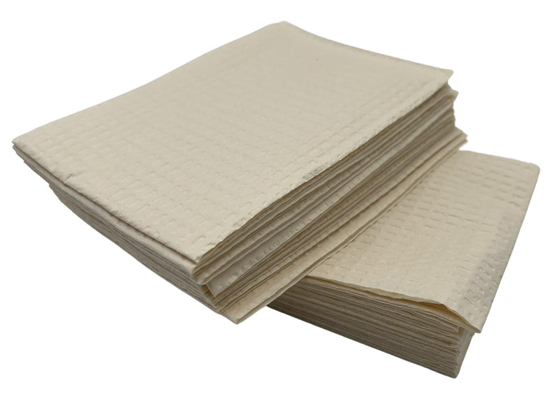 Disposable Dental Patient Waterproof Bibs 13"x18" with Poly Back, 3 Layer Bibs with Poly Back for Tattoo, Dental, Medical, Nail Tray or Table Covers (Beige) (Pack of 50) Beige