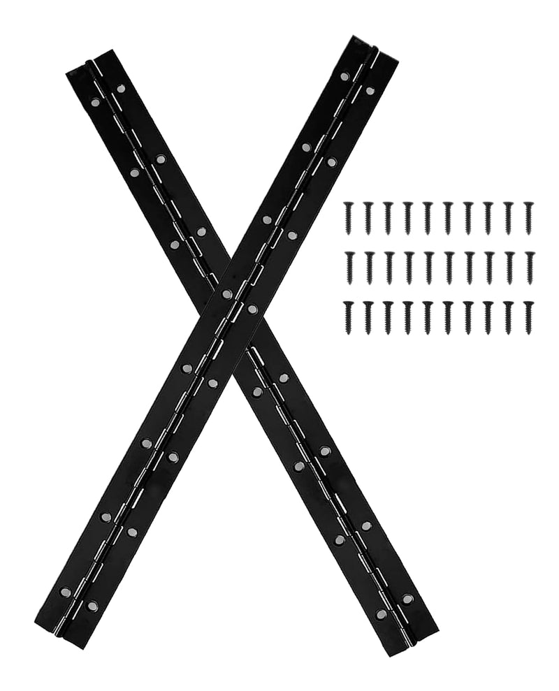 16-Inch Black Continuous & Piano Hinges - 2 Pack Heavy Duty Stainless Steel Butt Hinges with Hole - 0.05" Thickness, 2" Open Width - Ideal for Folding Cabinet Doors - Includes 32pcs Screws