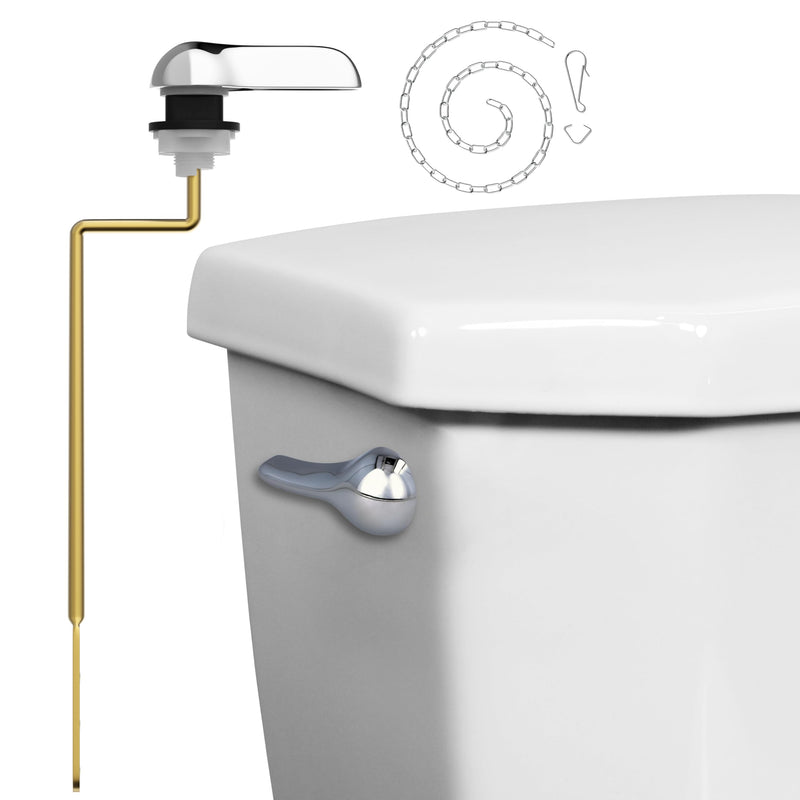 Mesora Aluminum Toilet Handle Flush Lever Replacement Kit with Flapper Chain, Brass Lever, Chrome - Toilet Repair Handle, Compatible with Most Toilets (Side Mount) Side Mount