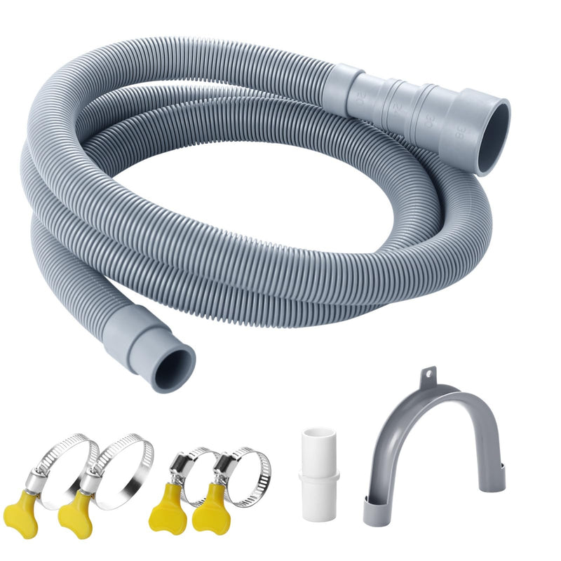 Washing Machine Drain Hose, 3.2 ft Flexible Washer Drain Hose Extension, Universal Dishwasher Drain Hose Extension Kits Corrugated Washer Hoses W/ 1 Hose 4 Clamps 1 U-Bend Hose Holder 3.2 Feet