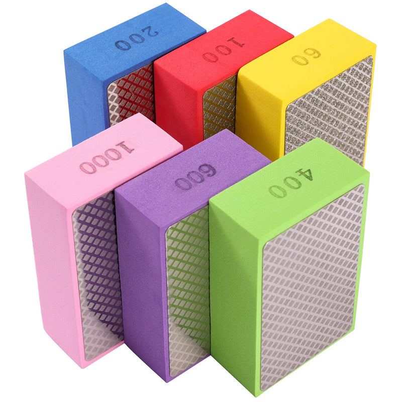 XKDOUS 6PCS Diamond Hand Polishing Pads,60/100/200/400/600/1000 Diamond Sanding Pads Tile Tools Polishing Pad Sanding Block Polishing for Ceramic Tile Glass Stone Marble Granite Metal Grinding