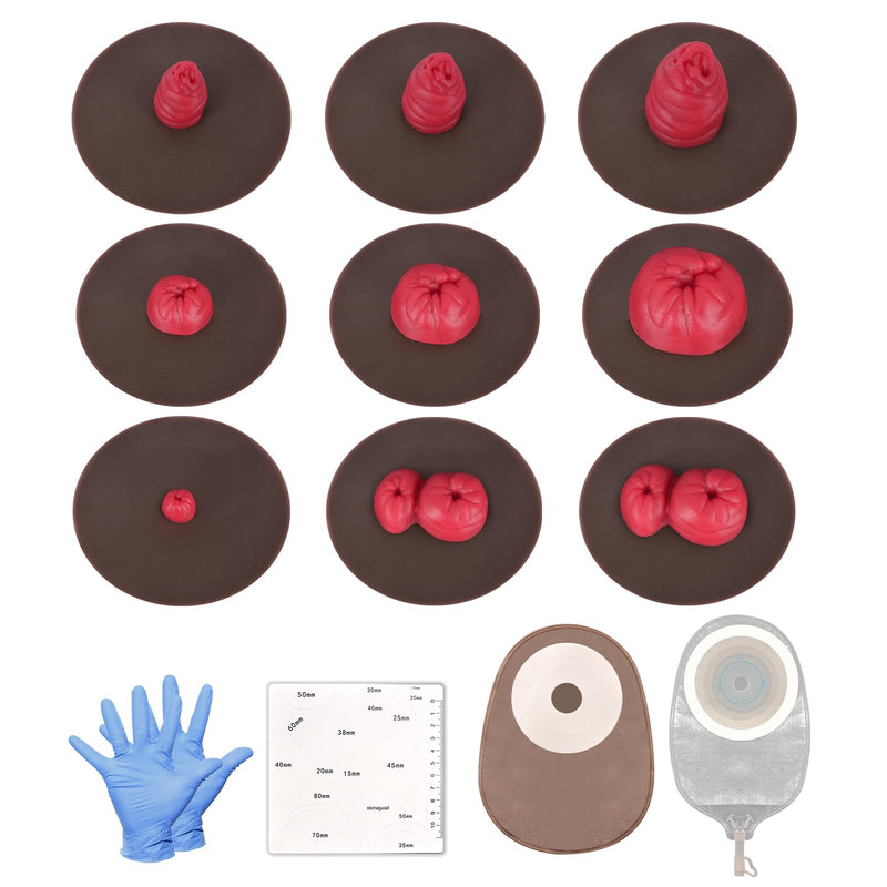 Sticky Ostomy Simulators, Stoma Training Model Set, Multi-Skin Tone Ostomy Care Practice Models for Medical Training and Patient Education - Dark