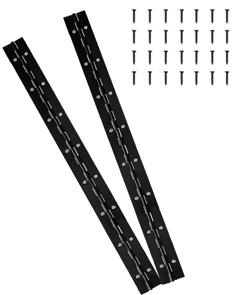 16-Inch Black Continuous & Piano Hinges - 2 PCS Heavy Duty Stainless Steel Butt Hinges with Hole - 0.05" Thickness, 1.2" Open Width - Ideal for Folding Cabinet Doors - Includes 32pcs Screws