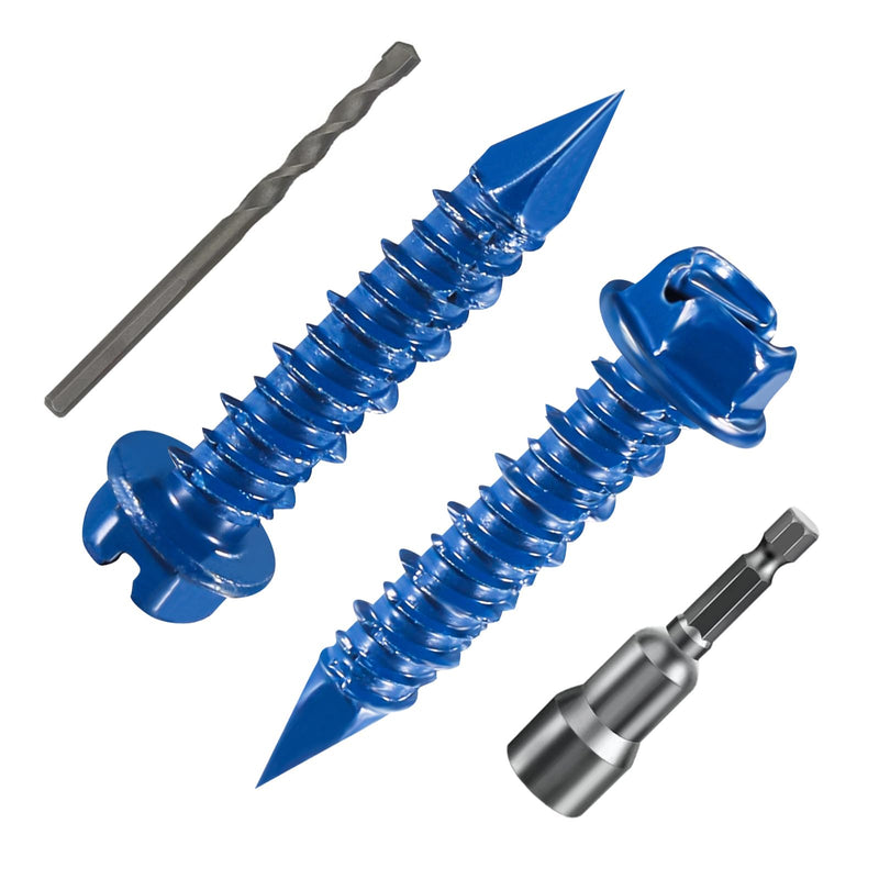 Wensilon(30 PCS) 1/4" * 1-1/4" Slotted Hex Washer Head Concrete Screws Anchor Kit Blue Flat Head for Anchoring to Masonry, Block or Brick Stucco 1/4" * 1-1/4" 30