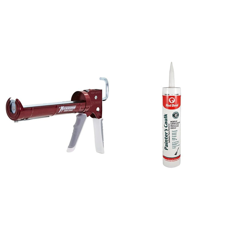 Newborn 930-GTD Hex Rod Cradle Caulking Gun Bundle with Red Devil 0746 10.1 oz Painters Caulk Cartridge, White Gun + 10.1 oz. Painters Caulk