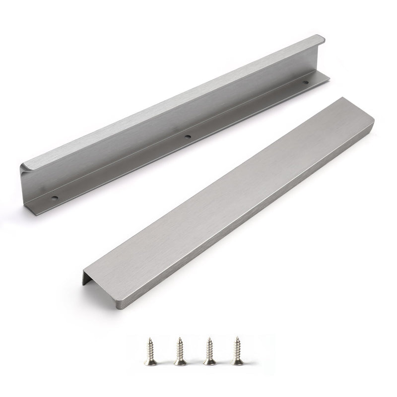 Finger Pull for Cabinets Kitchen Drawer knobs Low Profile Door Dresser Bathroom Long Cupboard Cabinet Pulls Handles Aluminum 10 Pack Brushed Nickel 11.81" Easy Installation 10" Hole Center 11.81" Overall Length