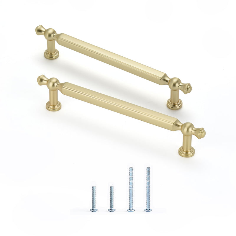 Brush Brass Cabinet Handle Kitchen Furniture Handles Drawer pulls Vintage 6.3 inch Overall Length,5 inch Center to Center Pack of 4 5 Hole Center 6.3" Overall Length Brush Brass