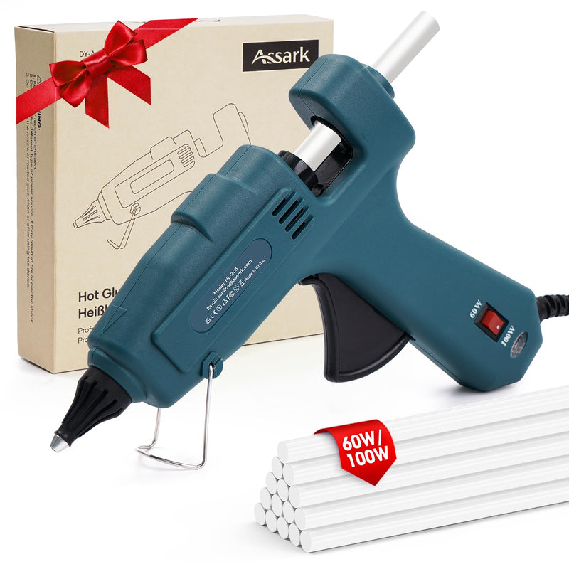 Fireproof Hot Glue Gun, 60/100W Dual Power Full Size Glue Gun with 15pcs Big Glue Sticks (7/16"), Fast Preheating Hot Glue Gun Kit for Crafting, Arts, DIY and Quick Home Repairs (60/100w)