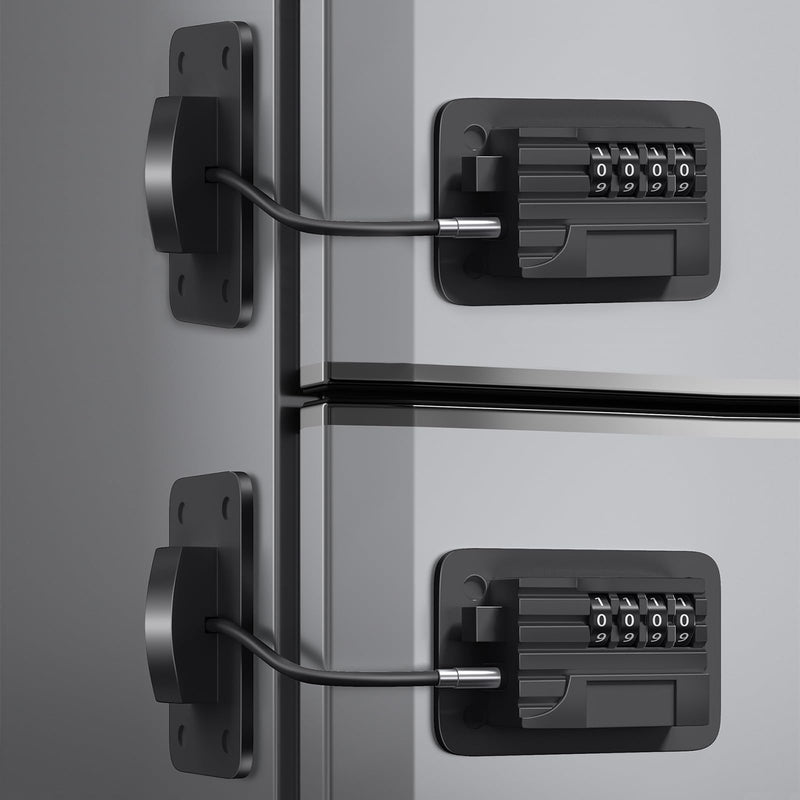 Fridge Lock (2 Pack), Heavy Duty Combination Refrigerator Lock, for Fridge, Cabinets, Window and Child Locks for Cabinets and Drawers, Strong Non-Marking Adhesive No Drilling (Black) Black 2Pack