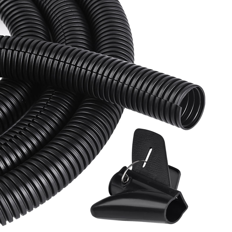 CrocSee 25ft - 1/2 inch Flame Retardant Split Wire Loom Tubing with Installation Tool - Flexible Wire Covers Cord Protectors - Black 1/2"-25ft