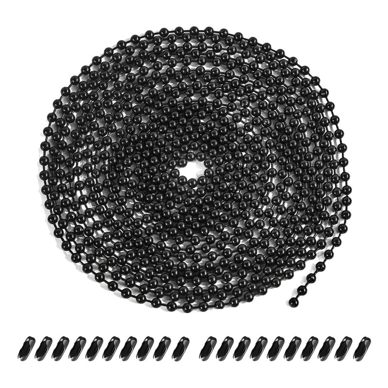 Black Ceiling Fan Pull Chain, 120" Extra Long Rust Proof 3mm Beaded Ball Light Pulls Extension Chains with 20Pcs Connectors Black
