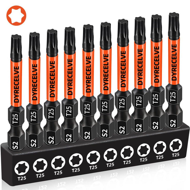 10-Pack T25 Torx Bits for Impact Driver- Torx Bit Set 2'' Long, Profession Star Bits Set, Magnetic T-25 Torx Bit, S2 Alloy Steel Torque Bits, T Bit Set 1/4'' Hex-Shank, Star Drill Bit Set, T25 Bit 10pcs T-25 Torx Bit