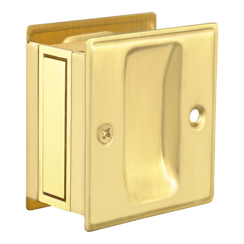 HOMOTEK Privacy Pocket Door Pull Without Switch Plate - Replace Old Or Damaged Passage Sliding Hardware No Lock Quickly and Easily, 2-3/4”x2-1/2”, for 1-3/8” Thickness Door, Brushed Brass 1 Pack No Lock-Brushed Brass