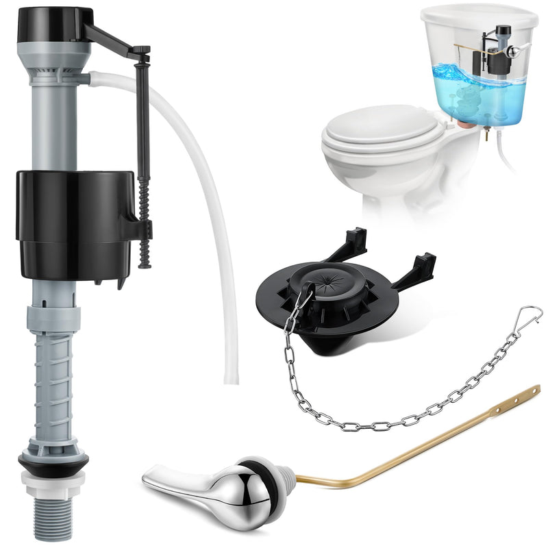 Saillong Universal Toilet Tank Replacement Kit, Include Toilet Fill Valve, 2 Inch Low Flow Toilet Rubber Flapper, Side Mount Toilet Flush Brass Handle(Dark Grey, Black,1 Set) Dark Grey, Black 1
