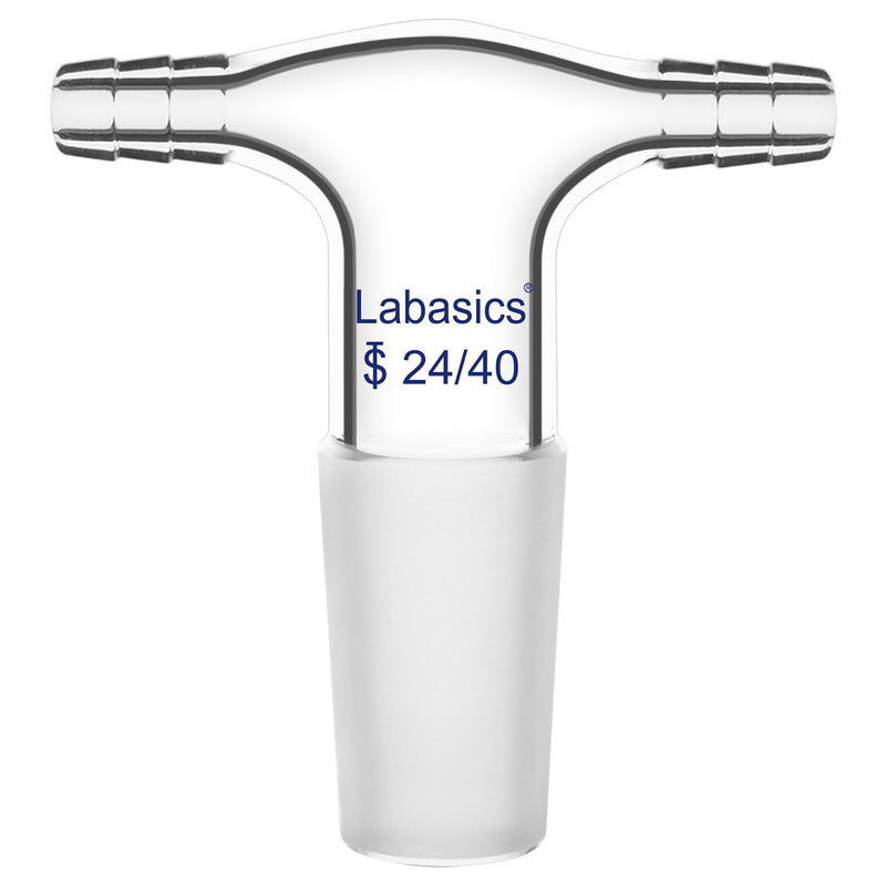 Labasics Glass T-Shape Vacuum/Inert Gas Adapter, Glass Dual Hose Inlet Adapter with 24/40 Inner Joint for Lab Distillation 24/40 Joint