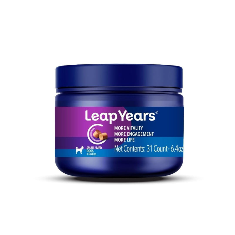 Leap Years Soft Chew Dog Supplement – Supports Healthy Aging, Cognition & Vitality; Veterinarian-Formulated for Brain, Heart & Muscle Health; Powerful NAD+ Boosting & Senolytic Formula, Patent-Pending Small/Medium Breed (less than 54 lbs) - PawsPlanet Australia