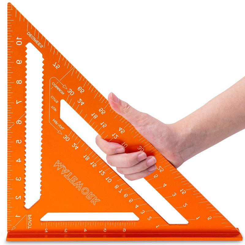 Carpenter Square 12 Inch, Rafter Square for Angle Drawing Measuring Ruler, Framing Square Tool Aluminum for Woodworking, Carpentry Orange