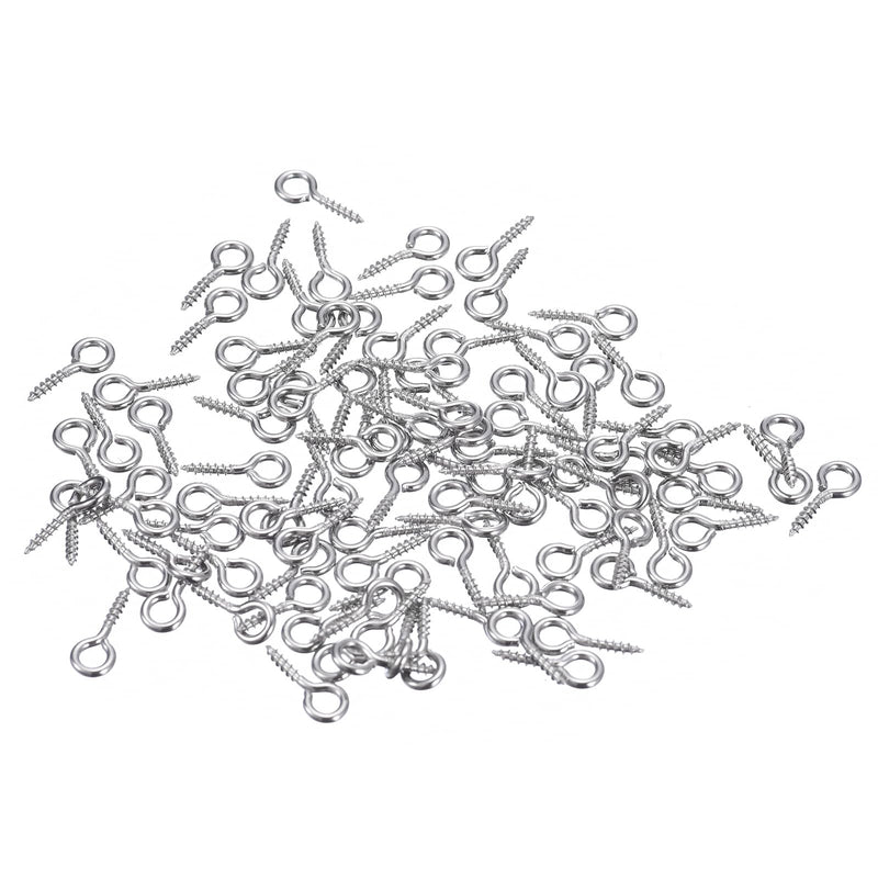 uxcell 100Pcs Eye Screws, 304 Stainless Steel 12x5mm Small Self Tapping Screw Hooks Ring Mini Eye Pins for DIY Handwork Wooden Clay Pendants Cork Bottles, Silver 100