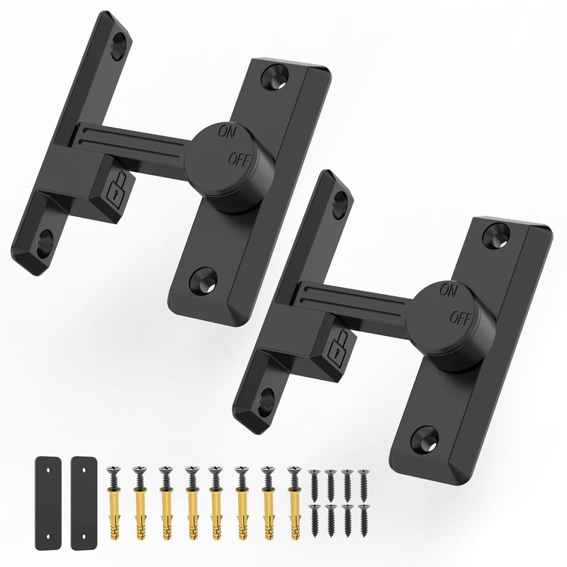 Barn Door Lock Latch, 90/180 Degree Flip Sliding Door Latch for Garage, Bedroom, Cabinet, Sturdy Zinc Alloy Security 90 Degree Lock (Black-2 Pcs) Black-2 pcs