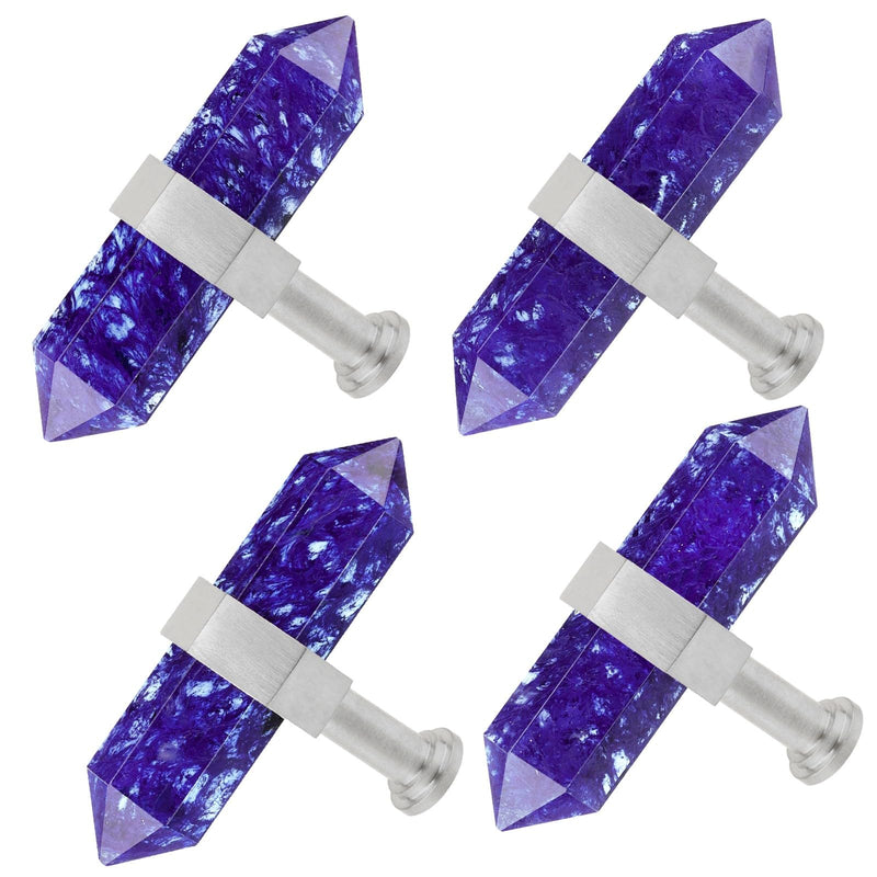 moonsix 4pcs Double Pointed Hexagonal Stone Silver Knobs, Blue Melting Silver Handle
