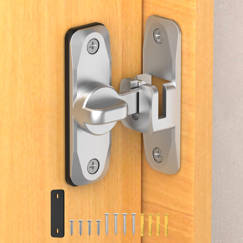 Barn Door Lock, 90/180 Degree Flip Door Locks, Protect Privacy Sliding Gate Latch for Garden, Bathroom, Fence, Outdoor, Shed (Silver-1 Pc) Silver-1 pc