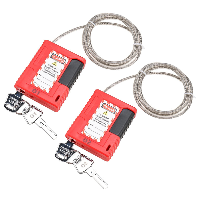 Lockout Tagout Cable Lock, Integrated Cable and Padlock Design with 2 Keys, 5/32" x 3.3ft Adjustable Steel Cable Lock with Vinyl Coating, Loto Cable for Lock Out Tag Out (Pack of 2)