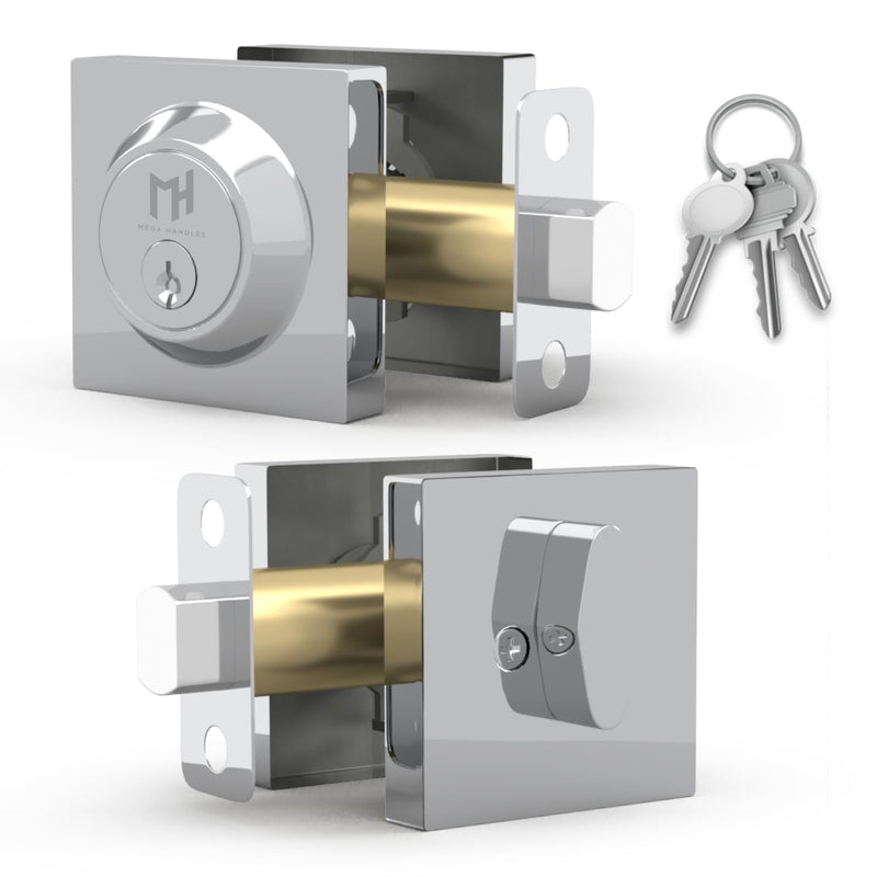 Mega Handles - Glamor Deadbolt I Entry Deadbolt Lock - Heavy Duty Round Locking Deadbolt for Left or Right-Handed Doors - Interior/Exterior - Polished Chrome 1