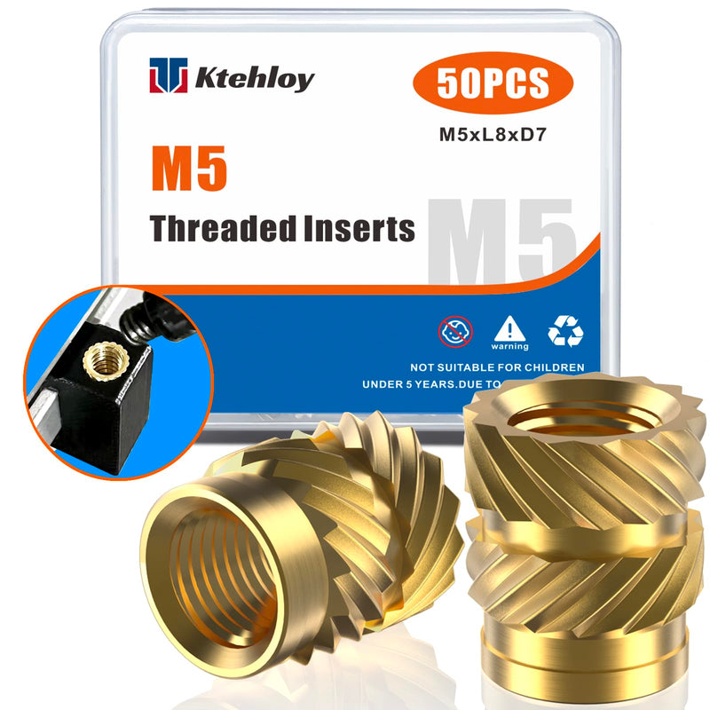 50Pcs M5 Heat Set Inserts, Metric knurled Nuts Brass Heat Set Insert for Plastic Parts,Insert by Heat into 3D Printing Components (M5xL8xD7) M5xL8xD7