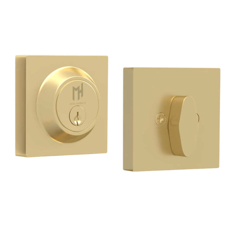 Mega Handles - Glamor I Entry Deadbolt Lock - Heavy Duty Round Locking for Left or Right-Handed Doors - Interior/Exterior - Satin Brass 1