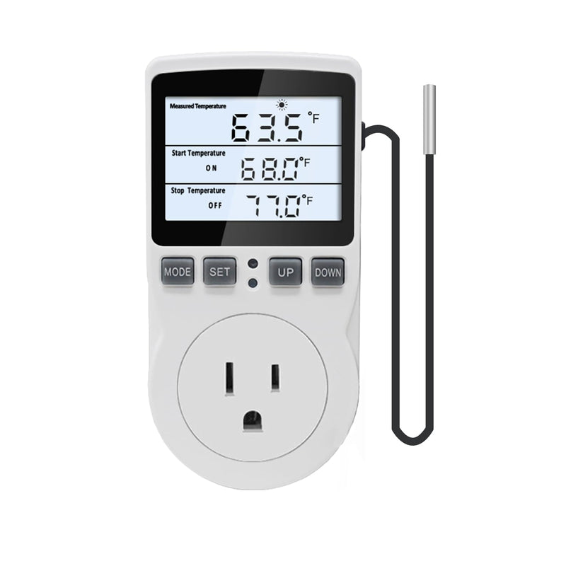 KETOTEK Digital Temperature Controller Thermostat Outlet Plug 120V with LCD Backlight, Heating Cooling Temperature Controlled Outlet 110V 15A with 3m Sensor Backlit Style
