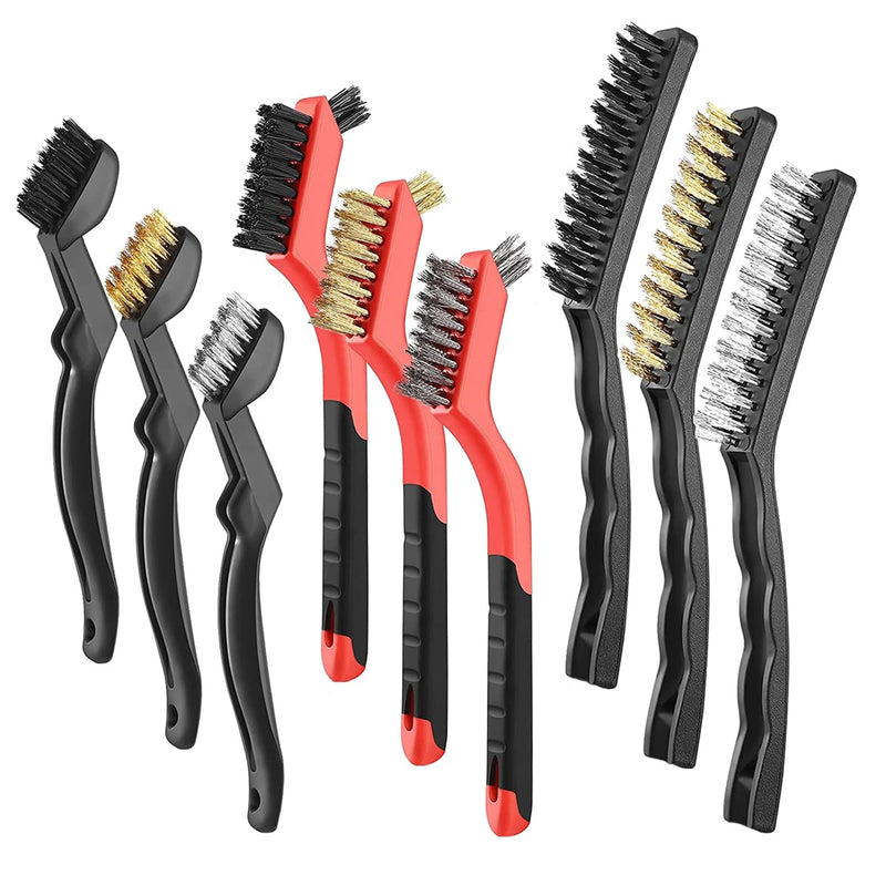 Wire Brush Set for Rust Cleaning - 9 Pcs Including Steel, Brass & Nylon Brushes - Ideal for Rust Removal, Dirt & Paint Scrubbing with Deep Cleaning - Small Wire Brush for Versatile Use 9PCS