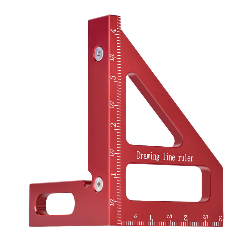 Aleric Imperial 3D Multi Angle Measuring Ruler, High Precision 45/90 Degree Woodworking Square Protractor Aluminum Alloy Miter Triangle Ruler Measuring Tools for Engineer Carpenters, Wood Working Tool red
