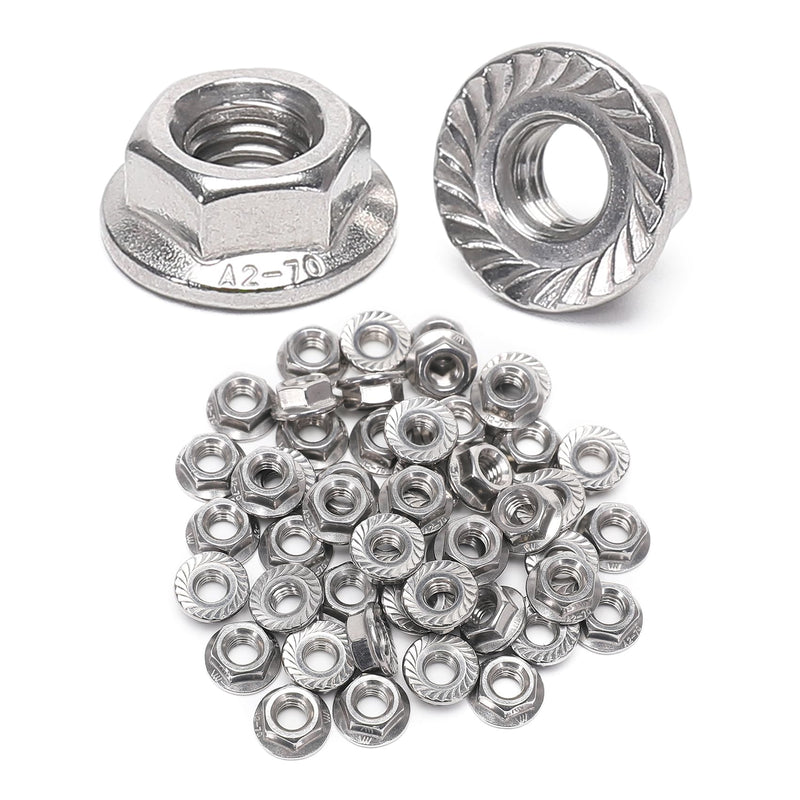 25 Pieces M8 Flange Nuts, M8-1.25mm Serrated Hex Flange Lock Nuts, 304 Stainless Steel,Plain Finish