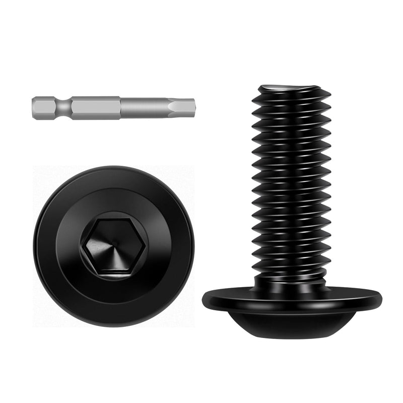 M6-1.0 x 20mm 25 PCS Flanged Button Head Socket Cap Bolts Screws, Stainless Steel 304, Allen Socket Drive, Screwdriver Bit Included, Black Finish, Fully Machine Thread M6 x 20mm