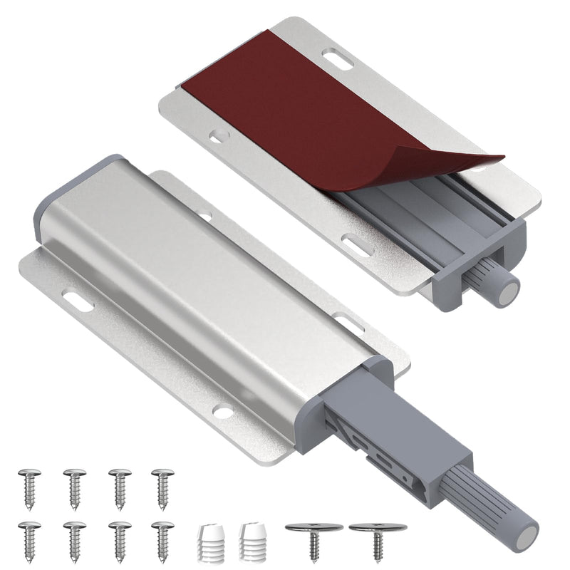 Push to Open Door Latch for Cabinet Door 2 Pack Magnetic Push Latches,Heavy Duty Touch Latch Hardware for Magnetic Touch Latches for Cabinet Drawer Wardrobe Kitchen Door silvery