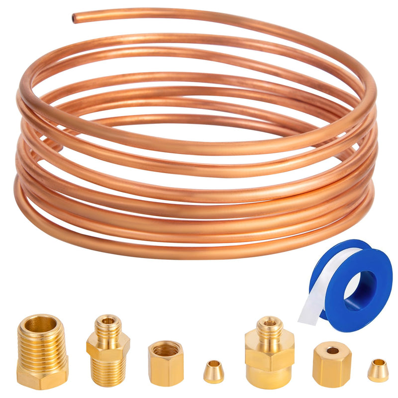 72'' Oil Pressure Gauge Tubing Kit, Set of Copper Tube with1/4'' x1/8'' NPT,1/8'' NPT Male x1/8'' OD and 1/8'' NPT Female x1/8'' OD Threaded Brass Parts 72'' Oil Pressure Gauge Tubing Kit