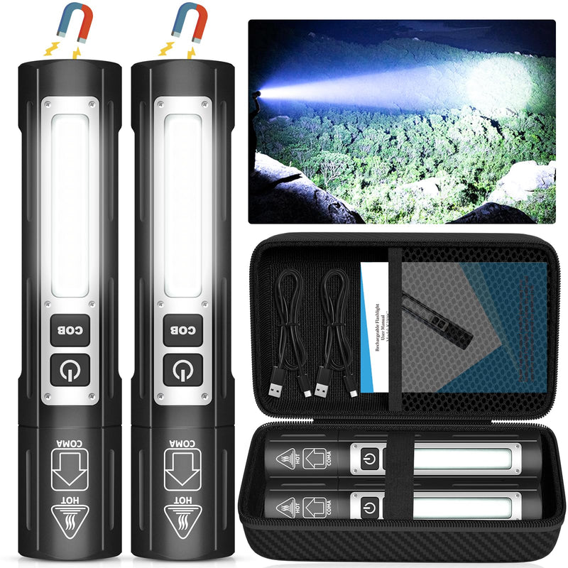 Rechargeable Flashlights High Lumens - 20,000LM Super Bright Small Pocket Magnetic Flashlight, 8 Modes LED Tactical Flash Light, Dual Button Powerful Flashlight for Camping (2, Pure Black) 2