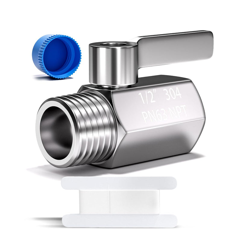 304 Stainless Steel Showerhead Shut Off Valve with Handle, Mini Ball Valve 1/2" Female X Male NPT, Water Flow Control Valve Regulator Chrome, ShowerHead Flow Control Valve 1Pcs