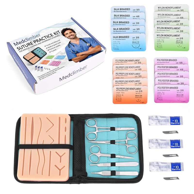 Complete Suture Practice Kit (30 Pieces) for Medical Students, Including Large Upgrade 14 Pre-Cut Wounds Silicone Pad, Tool Kit, Suture Threads & Needle Perfect for Training, Demonstration