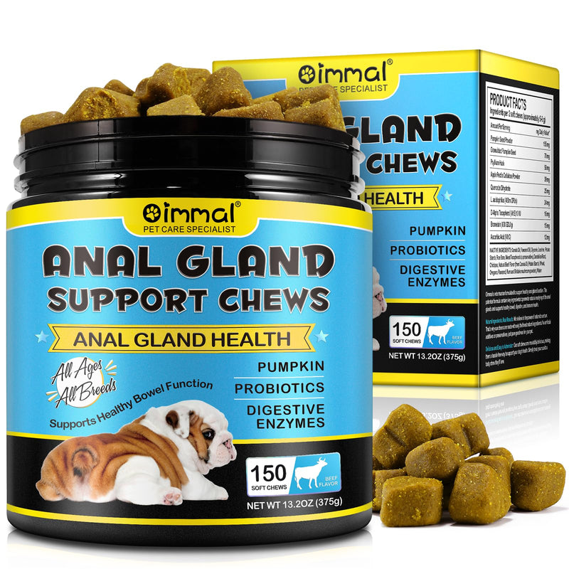 Anal Gland Support Soft Chews for Dog, 150PCs Dog Anal Gland Treats w/Pumpkin, Digestive Enzyme & Probiotics Support Healthy Bowel Function - Dog Health Supplies Fibre Supplements Chews - Beef Flavor - PawsPlanet Australia
