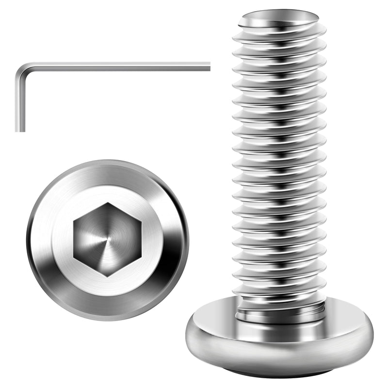 30Pcs M6 Bolts, M6 x 20mm Flat Head M6x1.0 Bolt Hex Socket Cap Screws Bolts, M6 Screws 304 Stainless Steel Furniture Screws Full Thread, Bright Finish & Hex Spanner by Mywish Silver-M6