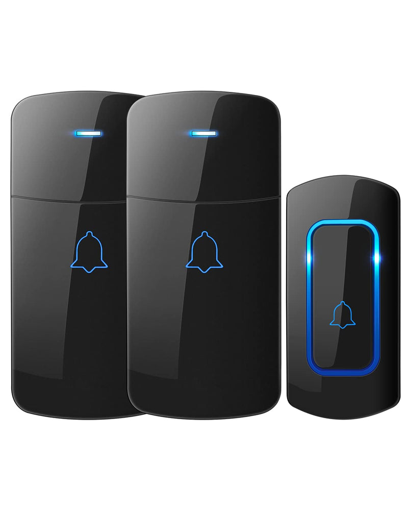 AVANTEK Wireless Doorbell D-3C, 1300 ft Long Range Door Chime Kit, 52 Melodies, Up to 115dB Volume and LED Flash with 2 Plug-In Receivers & 1 Push Button, Black
