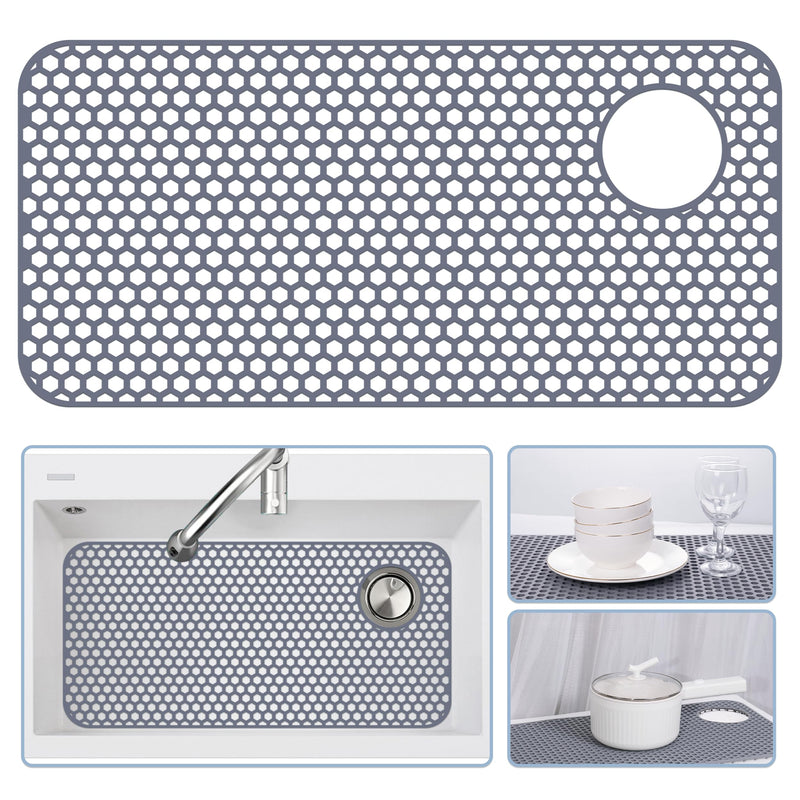 Silicone Sink Protectors for Kitchen Sink - 28.4"x 14.3" Kitchen Protector Accessory, Non-Slip Heat Resistant Mat for Bottom of Farmhouse Porcelain Stainless Steel (Right & Left Drain) 28.4"x 14.3" Right & Left Drain