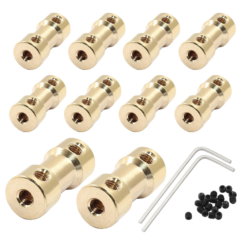 Hordion 10Pcs 3mm to 3mm Brass Shaft Coupling Joint Connector, Shaft Coupler Motor Accessories with Screws
