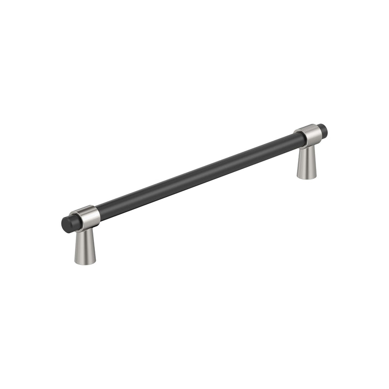Amerock 7-9/16" Mergence Matte Black/Polished Nickel Drawer Pull | 7-9/16 inch (192mm) Center-to-Center Mounting Distance and 8-11/16 inches Overall Length, Durable Zinc Cabinet Hardware 7-9/16 Inch (192 mm) Center-to-Center